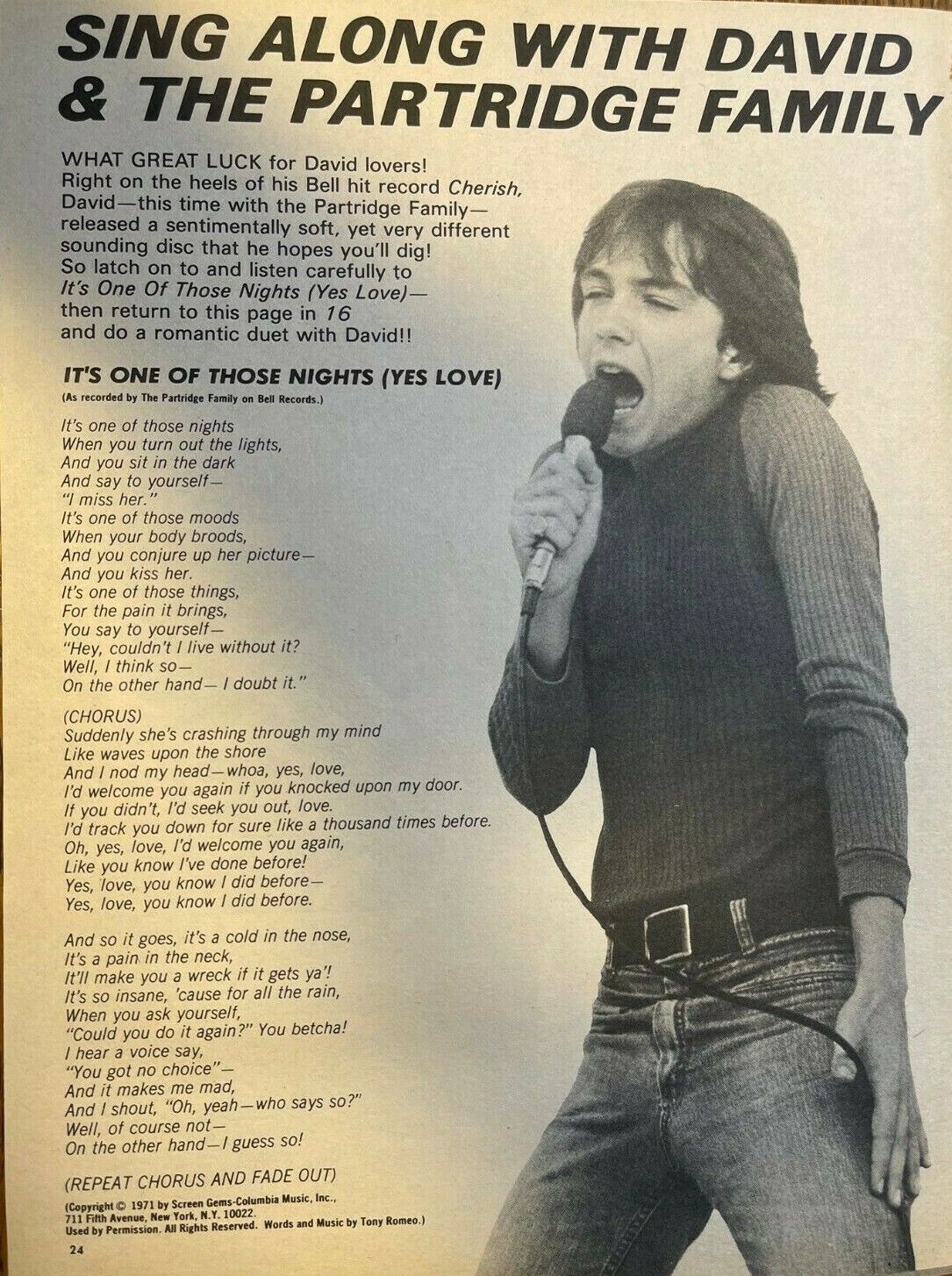 1972 Sing Along With David Cassidy of The Partridge Family