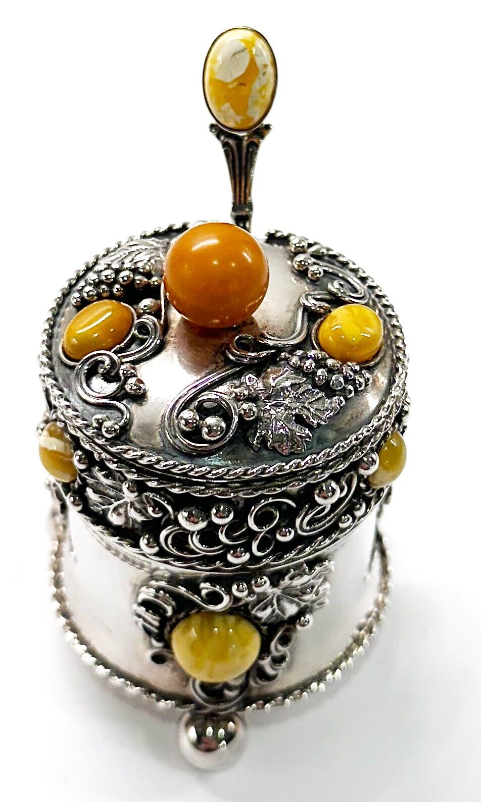 925 Solid Sterling Silver Real Butterscotch Baltic Amber Victorian Beautiful Box