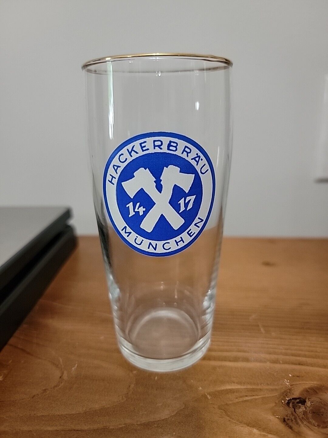 Vintage - German - Hackerbrau - Munchen .2L Beer Glass - circa 1970- Gold Rimmed