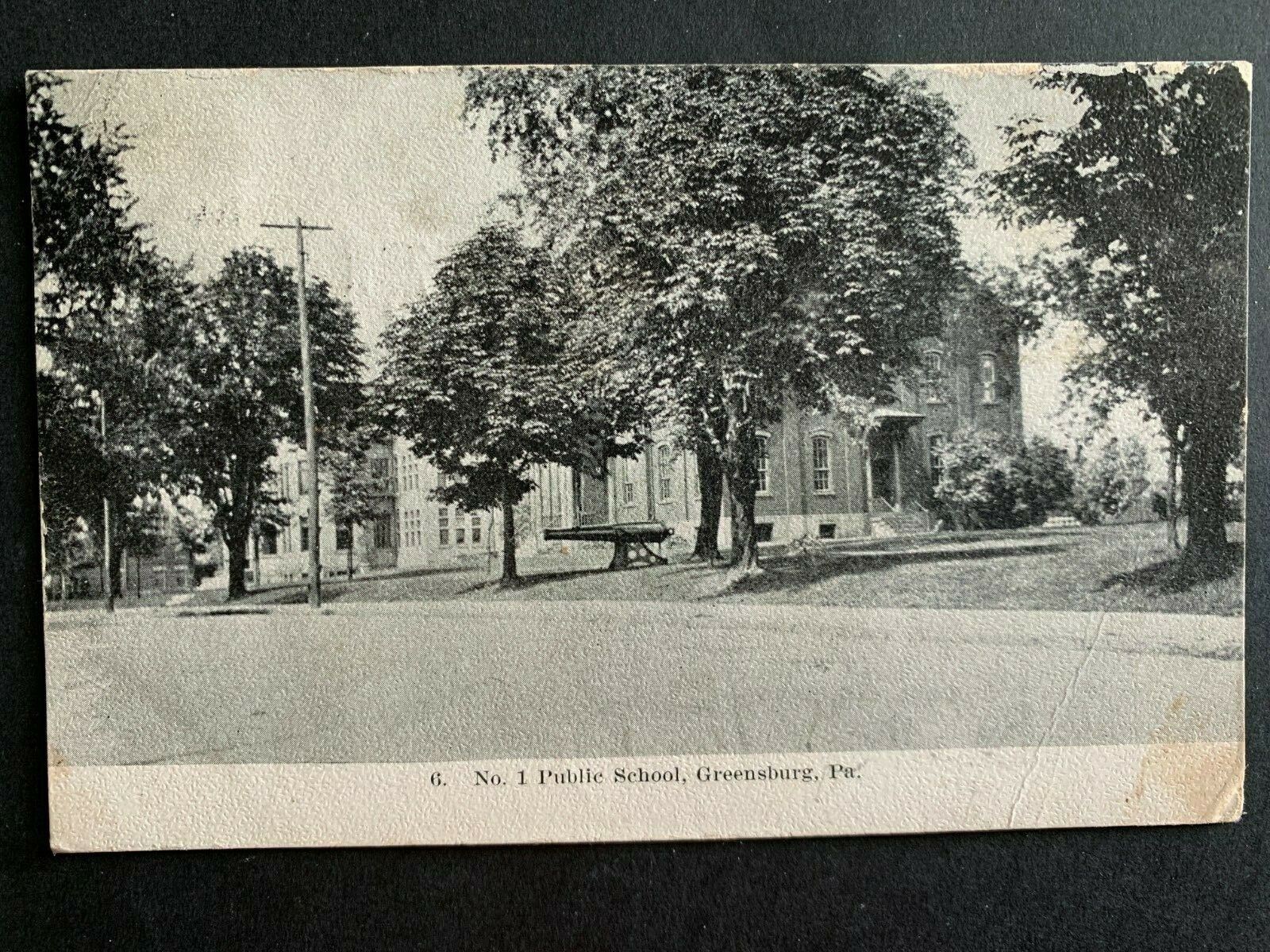 Postcard Greensburg PA - c1900s Public School No.1 with Cannon