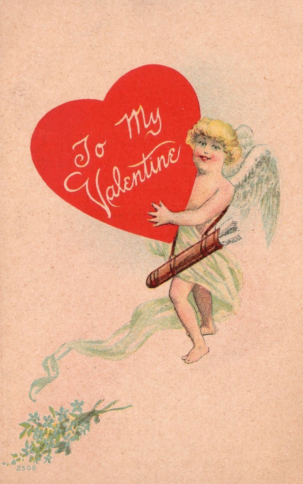 Vintage Postcard To My Valentine Cupid Brings Heart Valentine\'s Day Souvenir