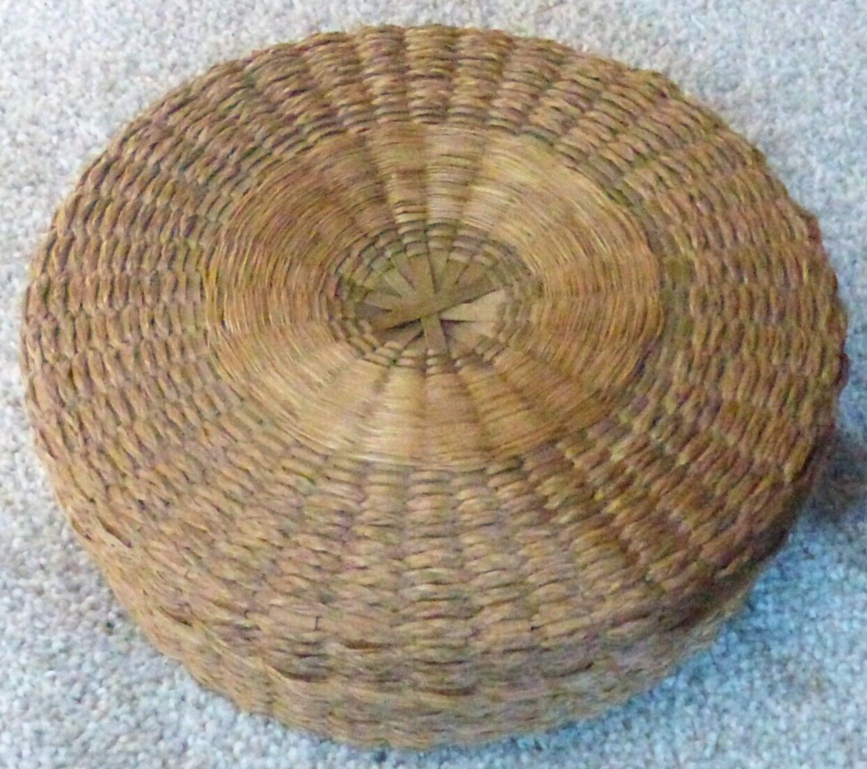 Antique Penobscot Passamaquoddy Sweetgrass Ash Basket Lidded Dyed Sewing Basket