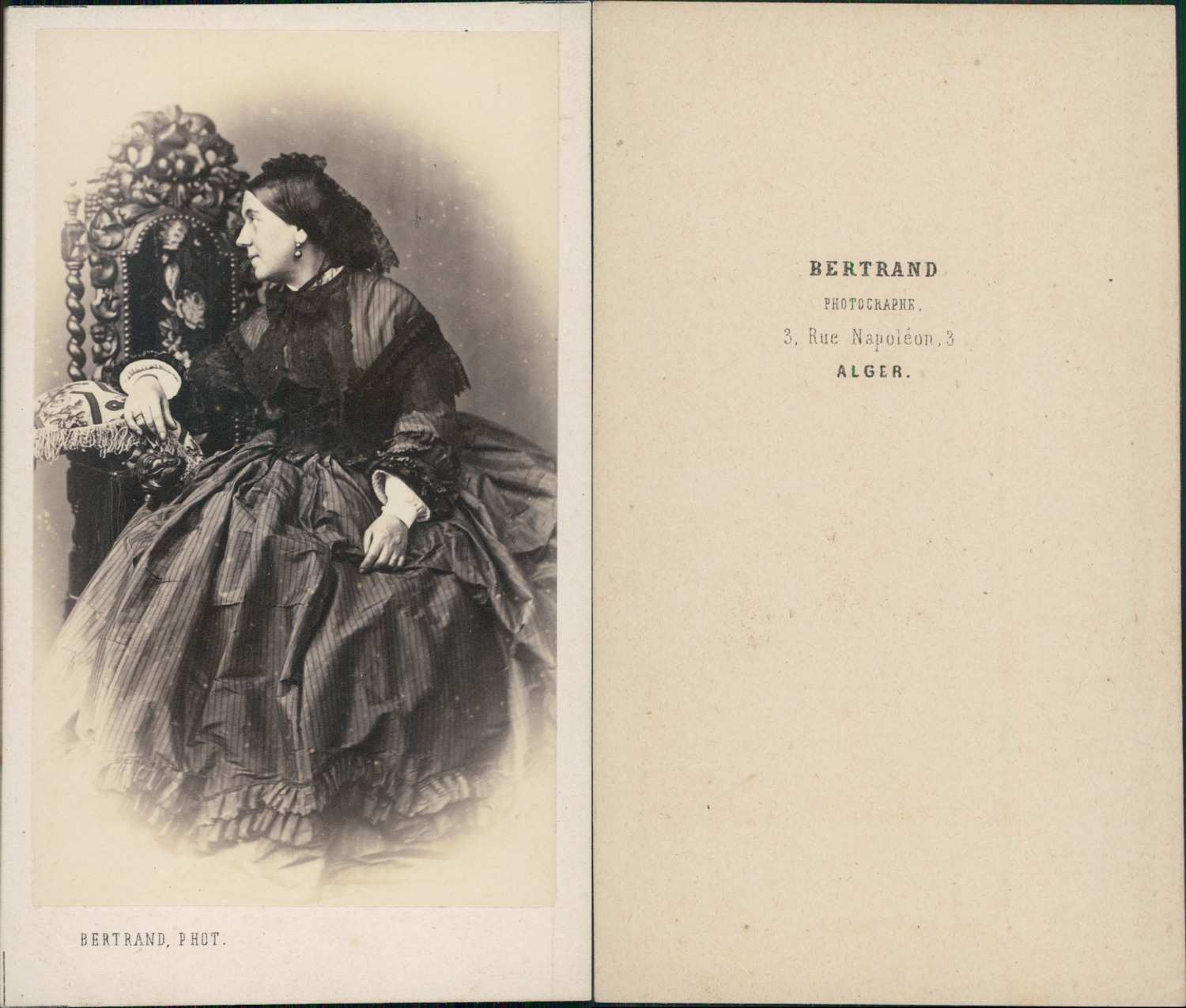 Bertrand, Algiers, Portrait of Women Vintage CDV Albumen Business Card C