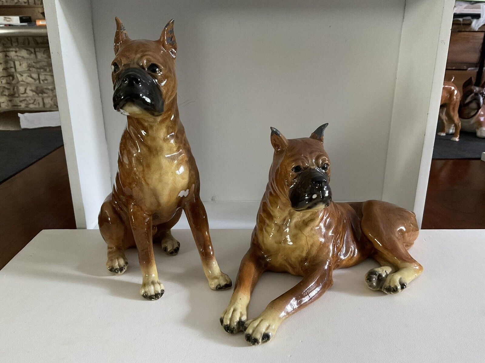 Vintage Mortens Studio Two Large Boxer Dog Statues