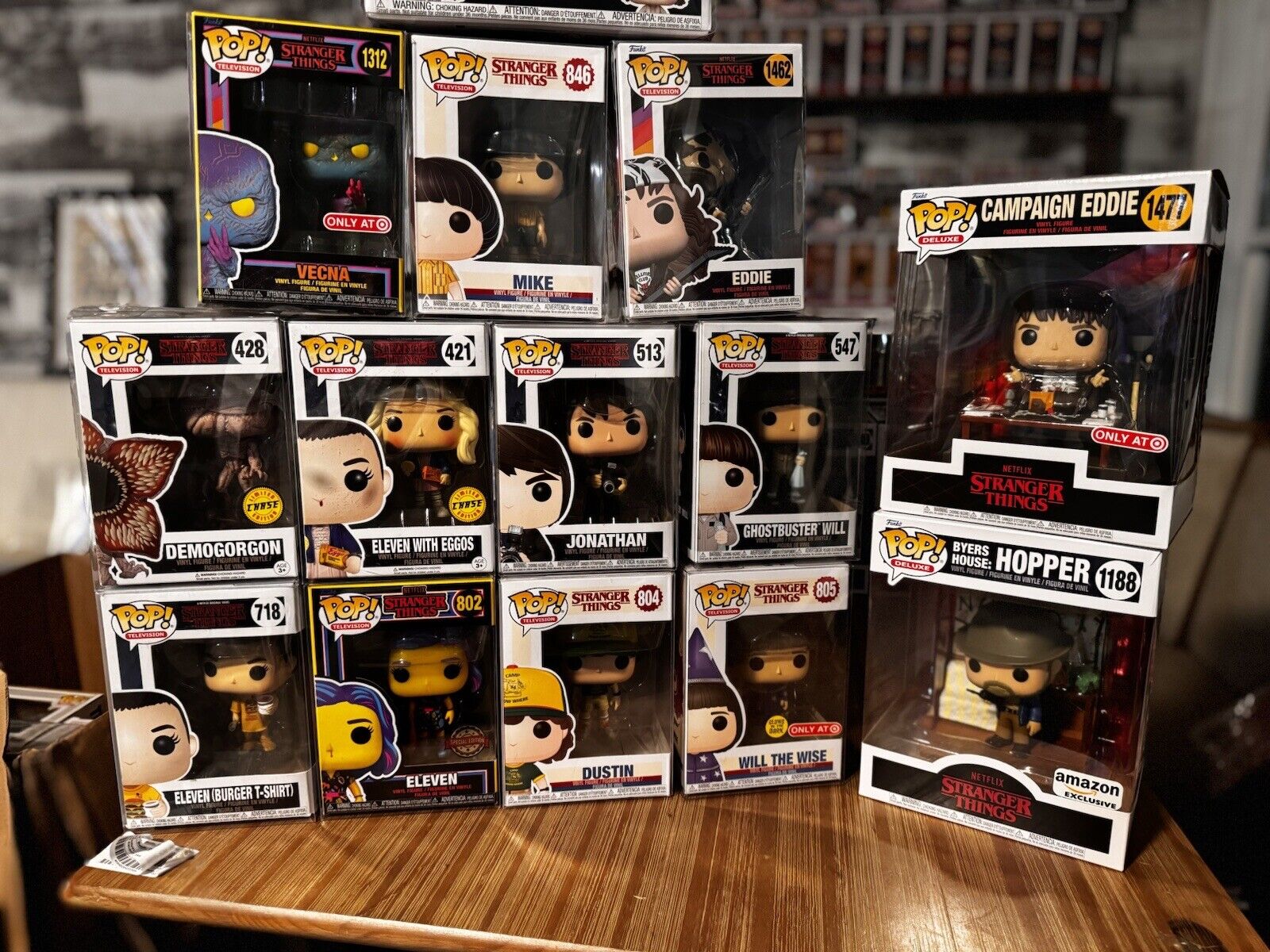 Funko Pop STRANGER THINGS LOT OF 14, 5 Exclusives, 2 Chases, Vaulted w/Protector