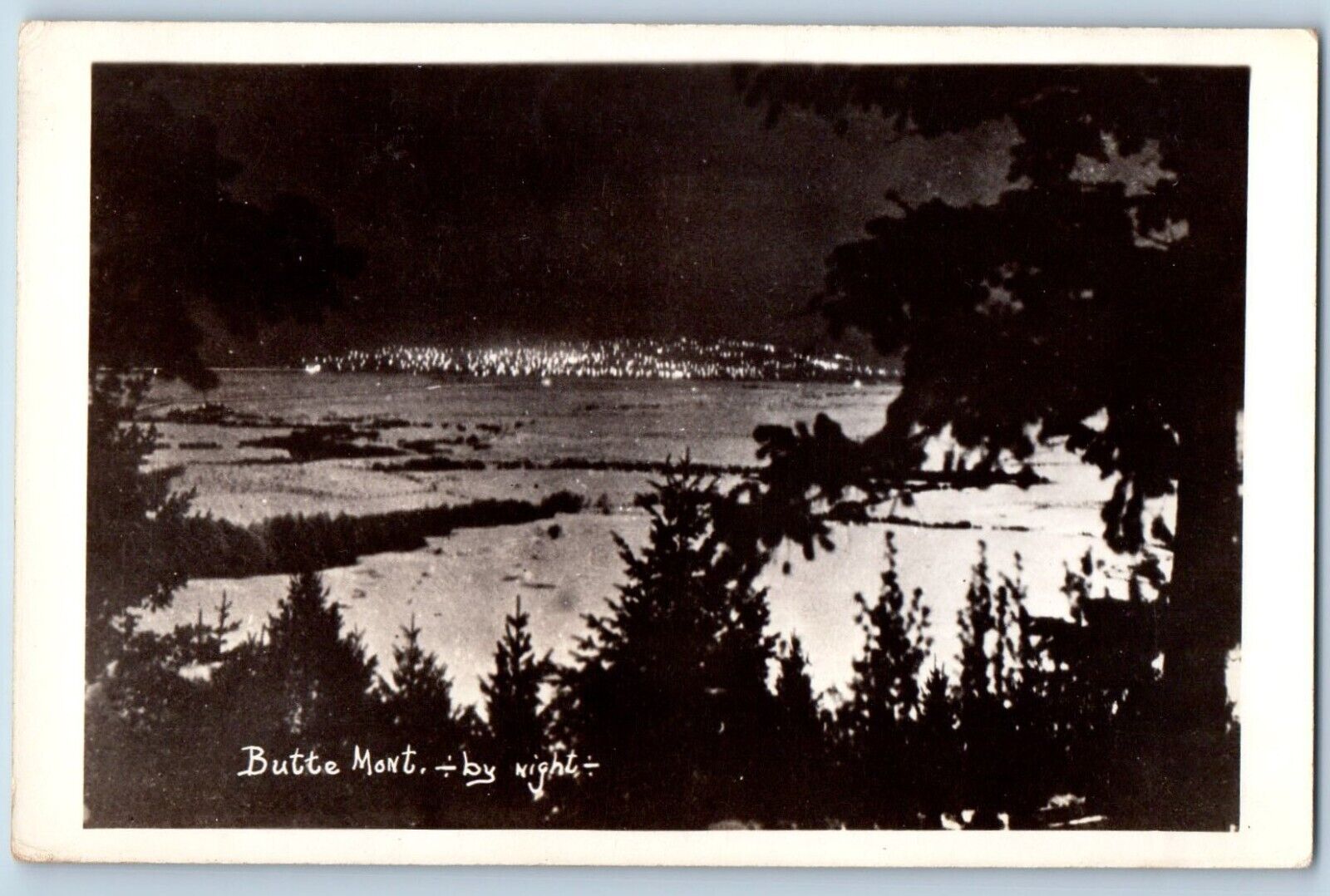Butte Montana MT Postcard RPPC Photo By Night View c1930\'s Unposted Vintage