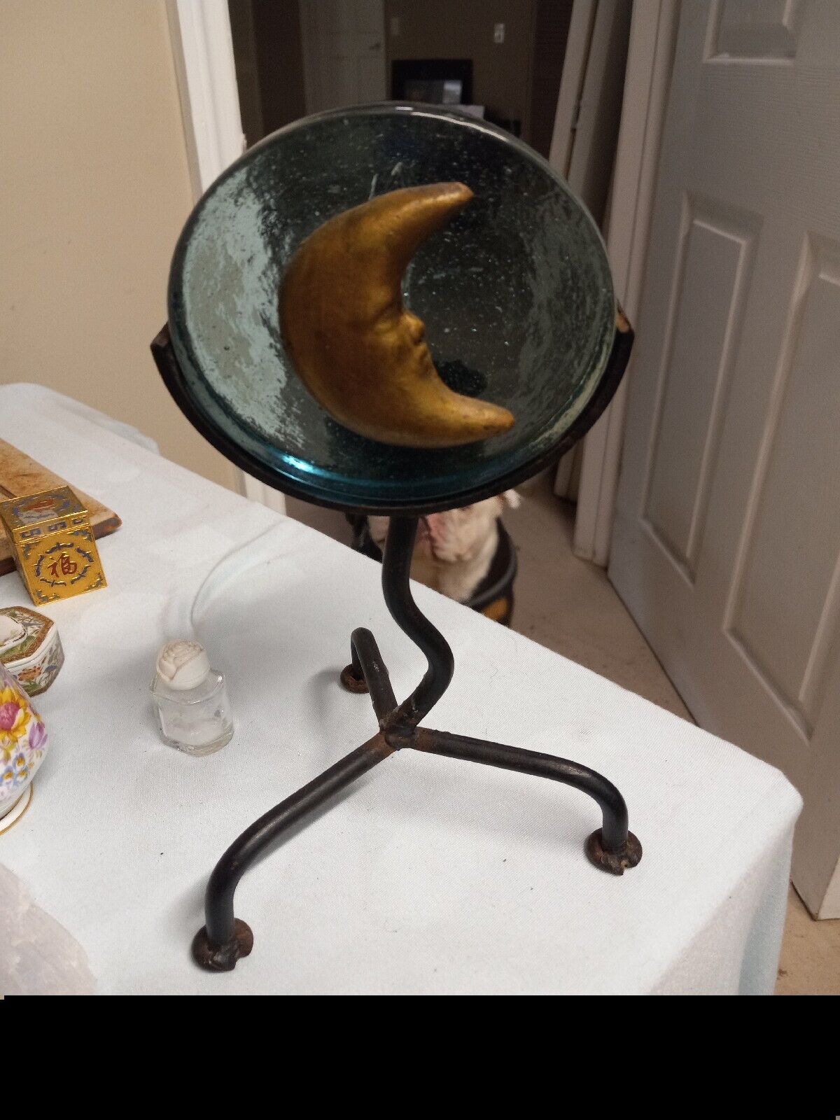 Vintage Iron Crescent Moon Candle Holder