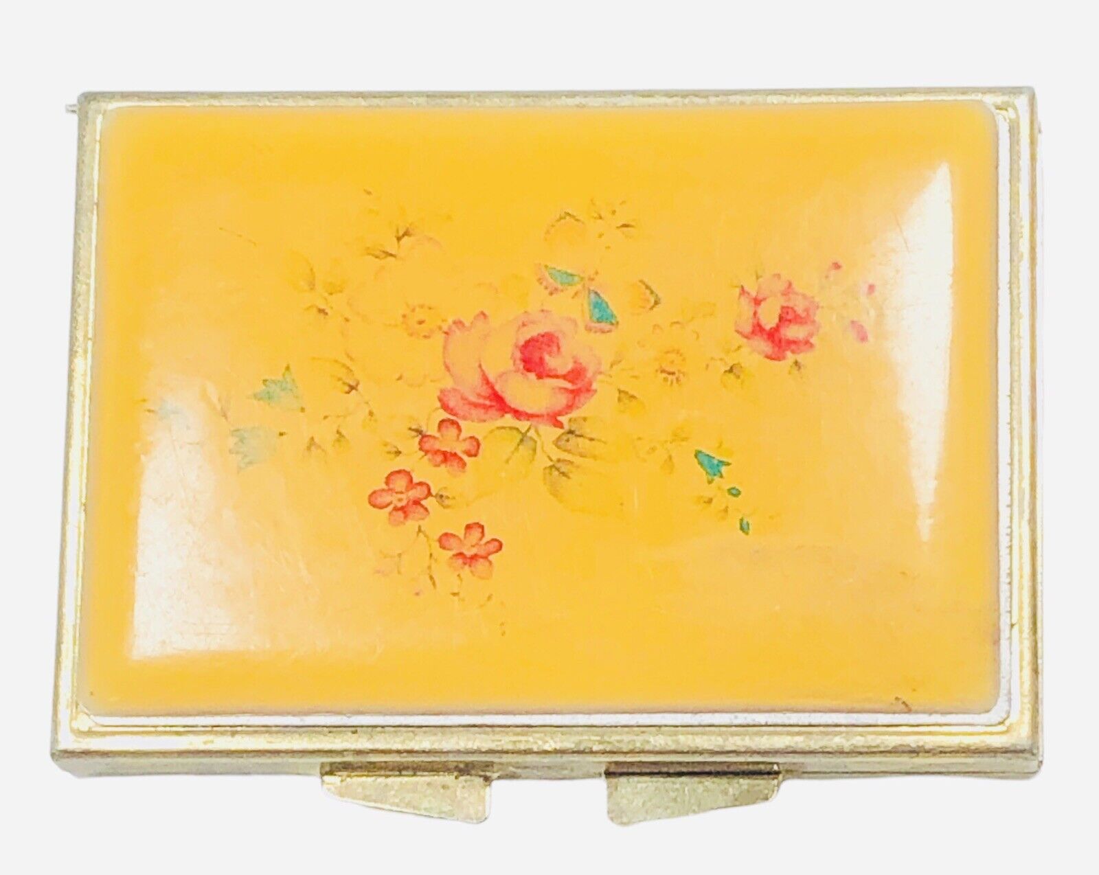 Ladies Vintage Yellow Floral Pill Compact with 5 Compartments #198 