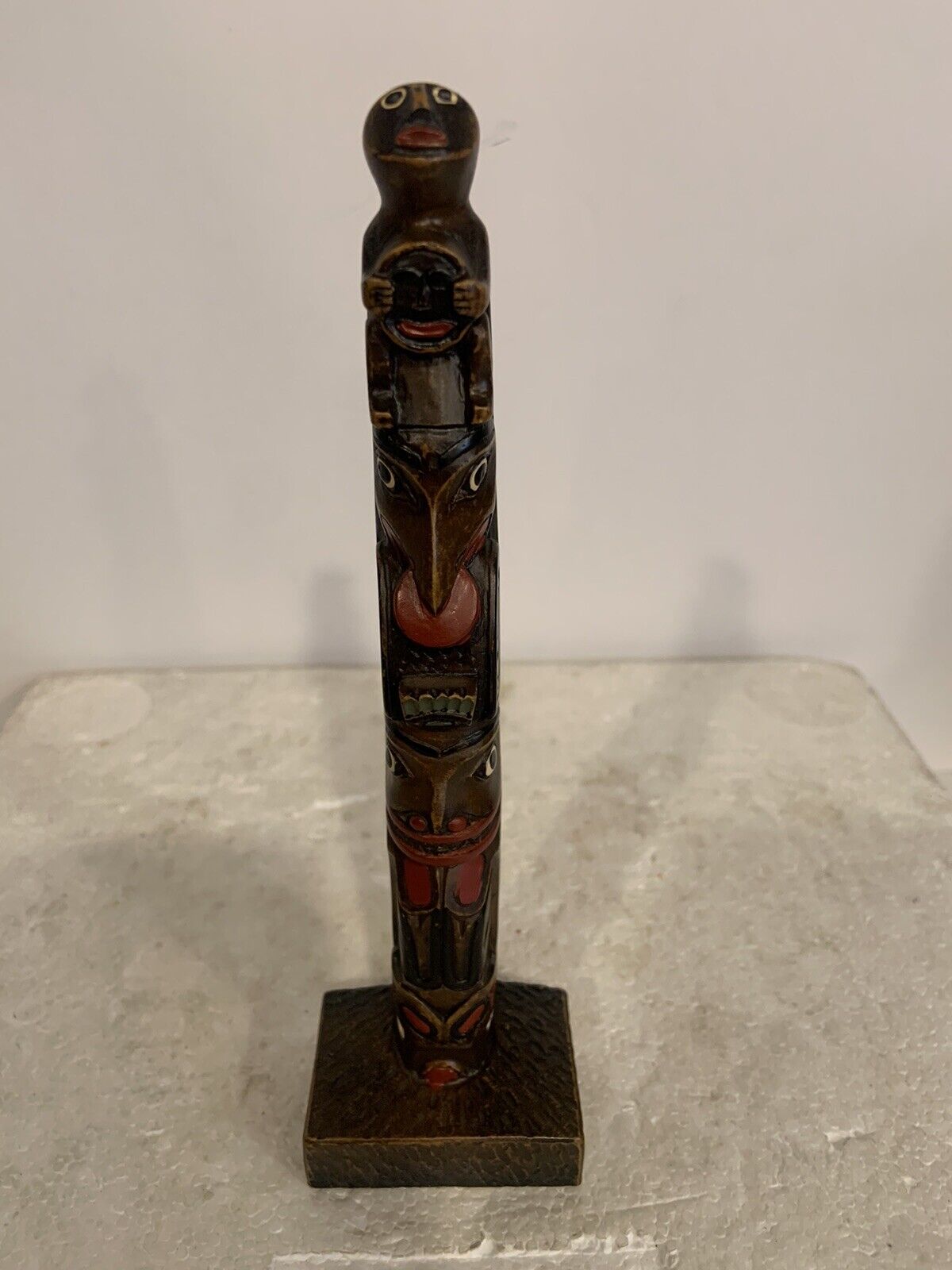 Vntg Totem Pole Figurine Hand Carved Hand Painted 7.5” Tall RARE See All Photos