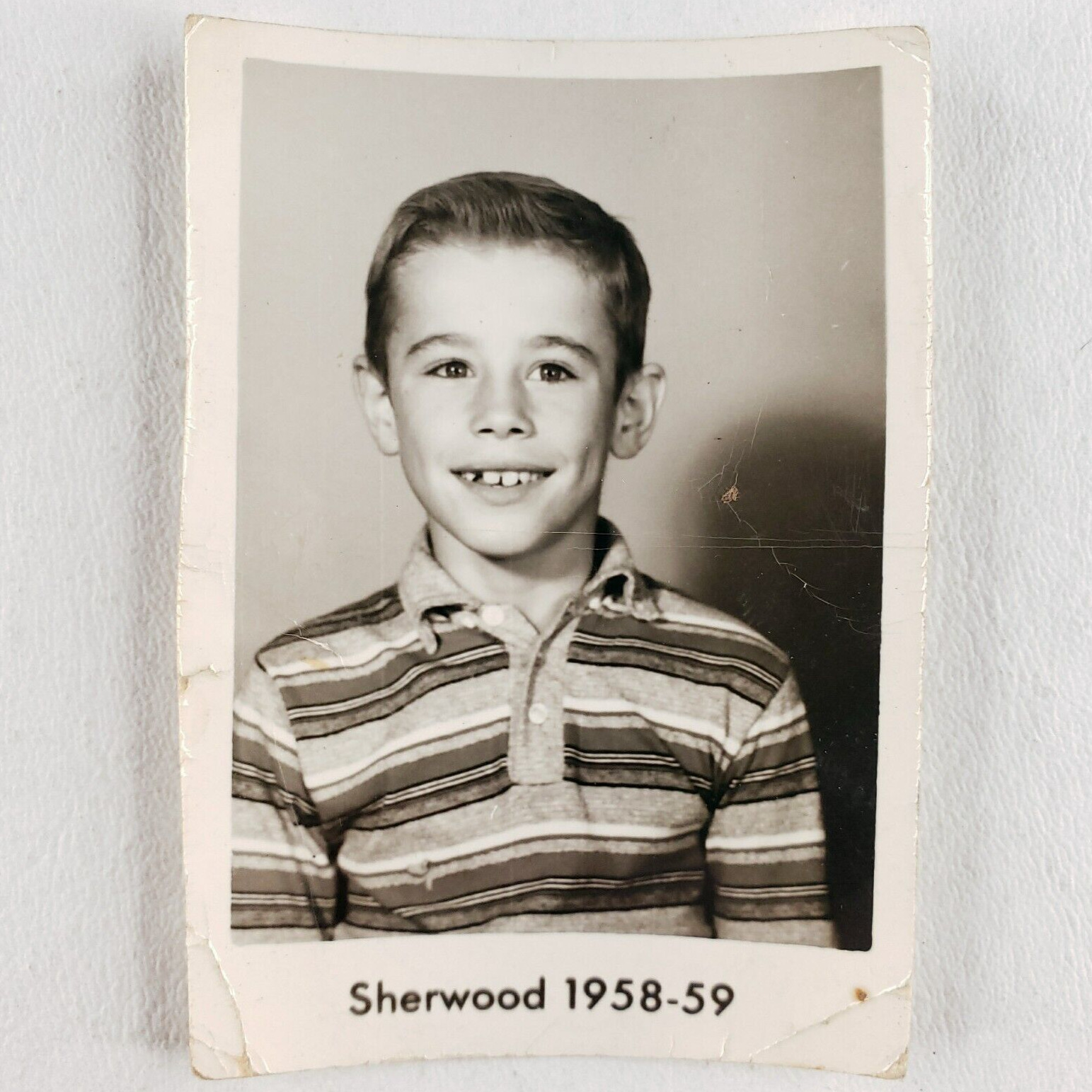 Cute Young Boy Class Photo 1950s Sherwood School Vintage Snapshot Child A1280