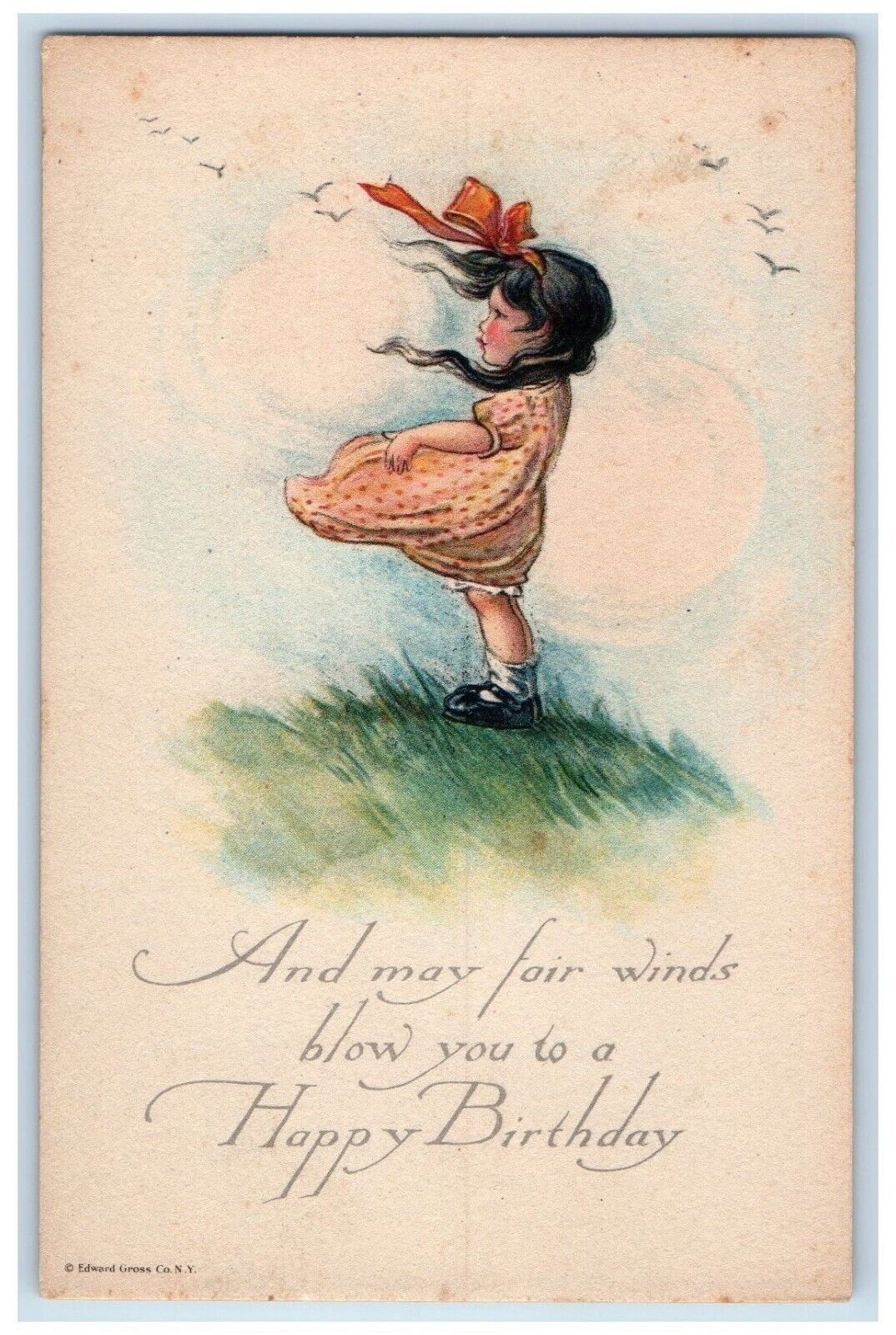 c1910's Happy Birthday Little Girl Fair Winds Blow Twelvetrees Antique Postcard