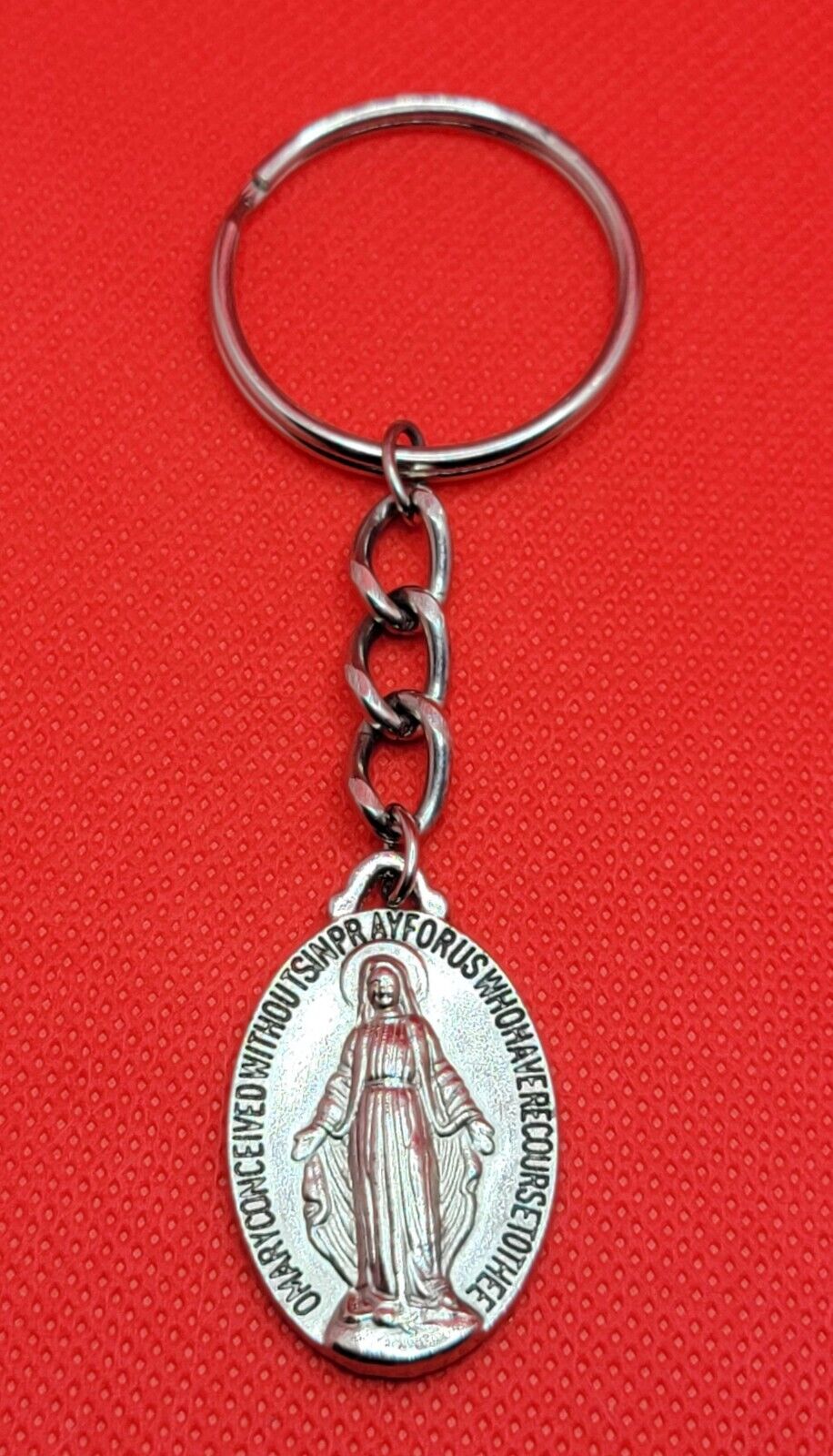 Vintage Blessed Virgin Mary Holy Catholic Miraculous Medal Keychain 
