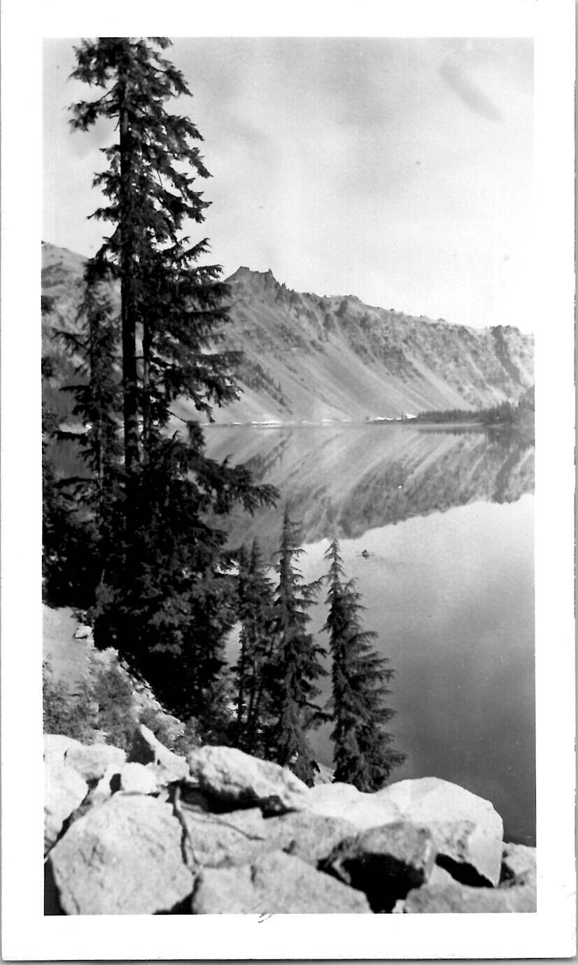 Crater Lake National Park Oregon Mirror Reflection Snapshot 1940s Vintage Photo