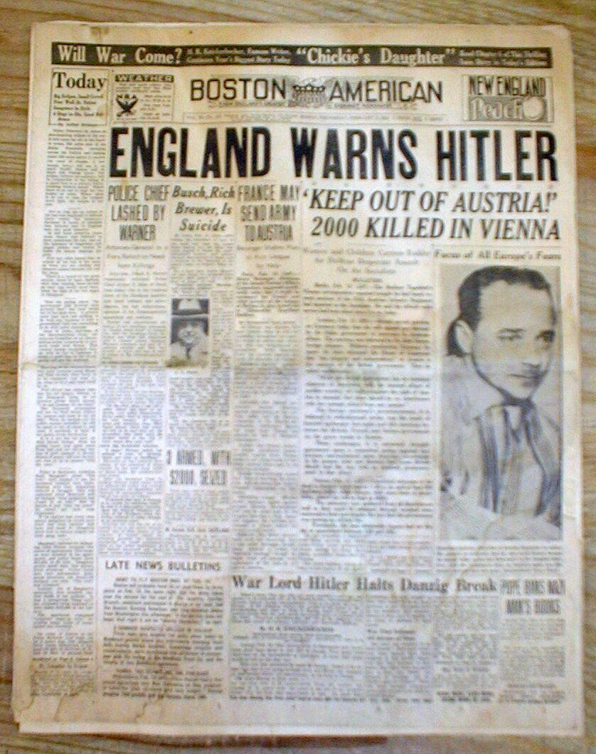 3 1934 newspapers Nazi leader ADOLPH HITLER THREATENS WAR in EUROPE over AUSTRIA