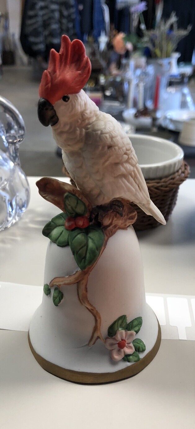 Vintage BRINN\'S Parrot/Cockatoo & Porcelain Bell  Figurine
