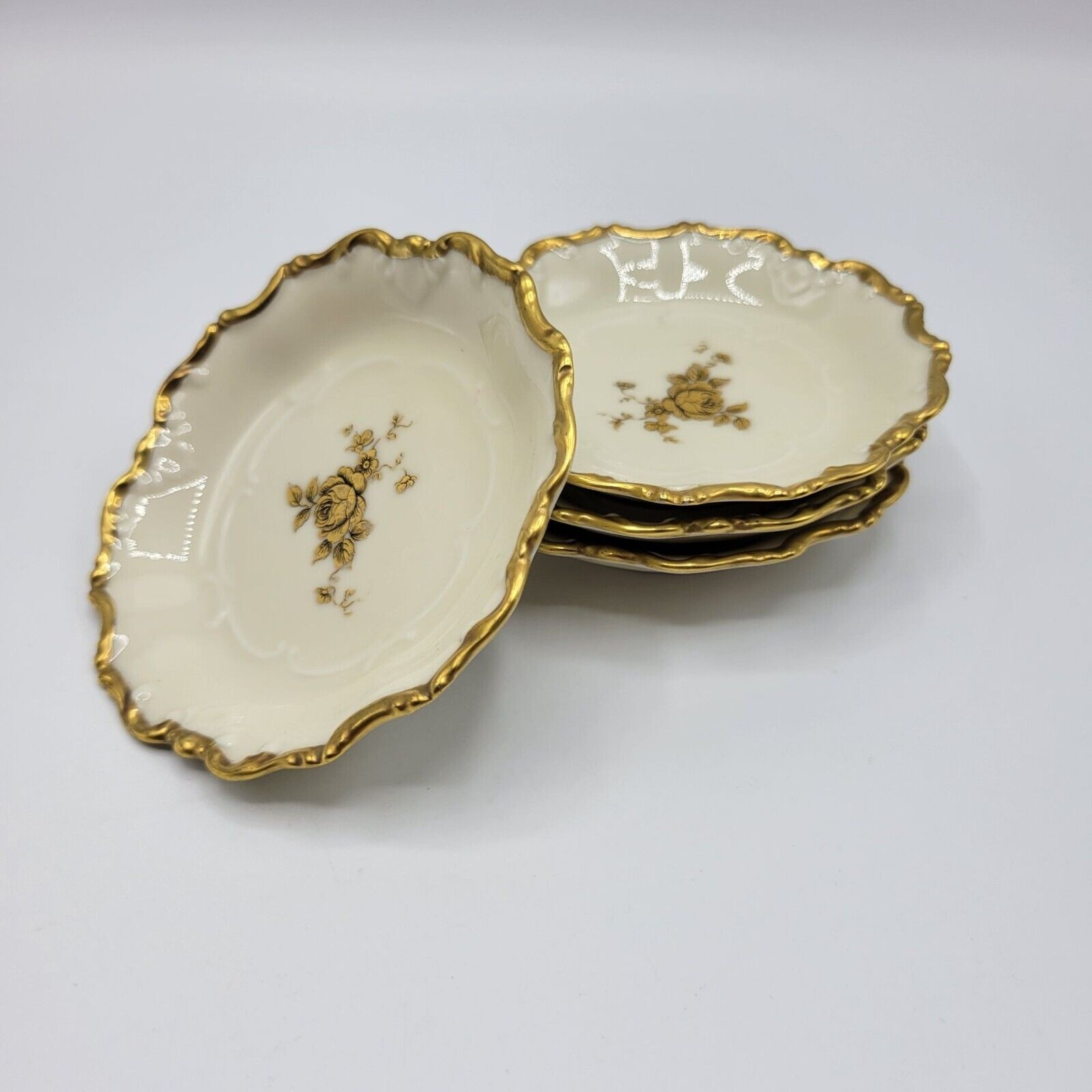 Vtg Eamag Schonwald Bavaria Porcelain Trinket Dishes Gold Trim Floral Set of 4