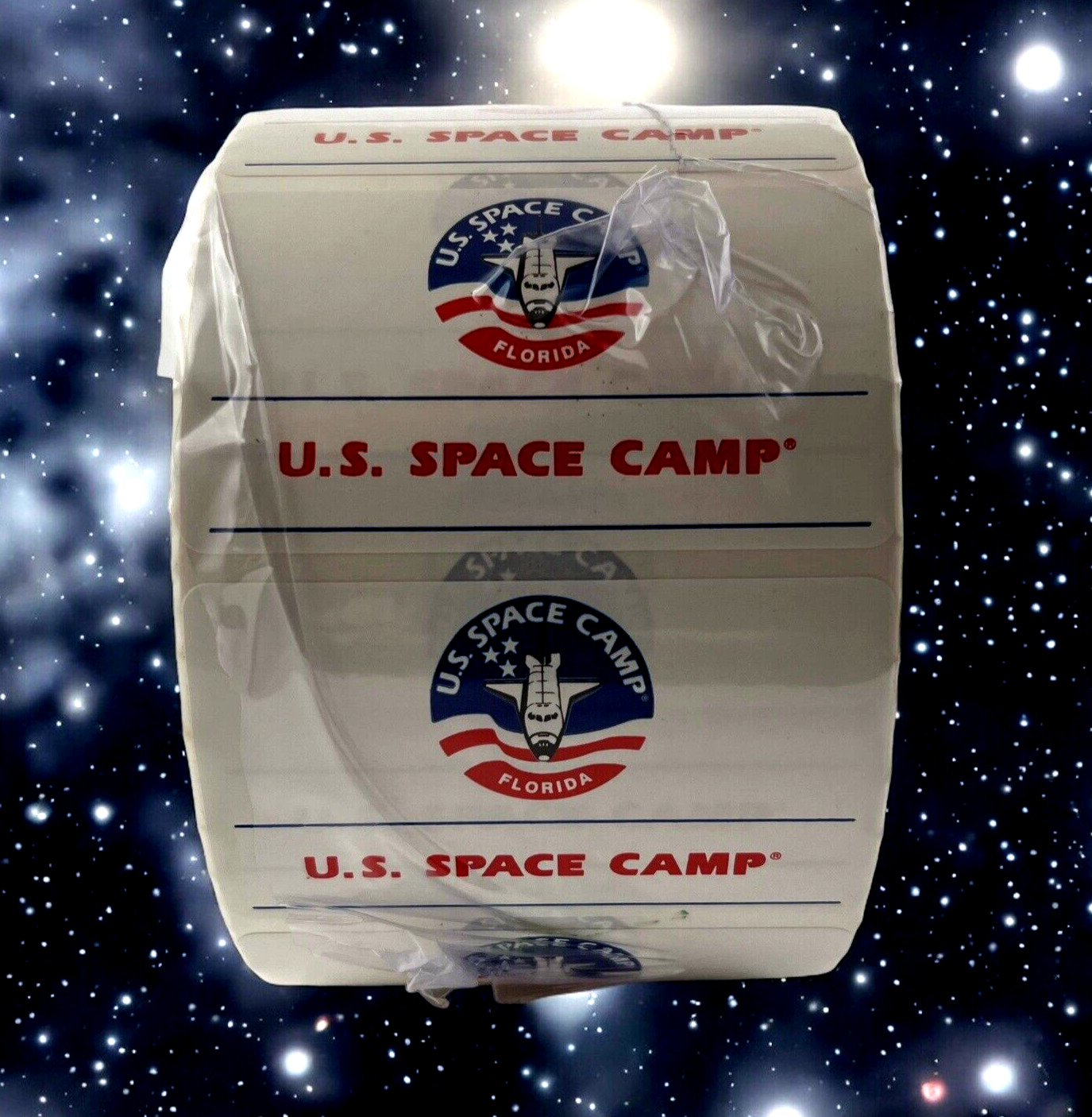 U.S. FLORIDA NASA SPACE ASTRONAUT CAMP Vintage NEW ROLL of STICKERS Labels LOGO