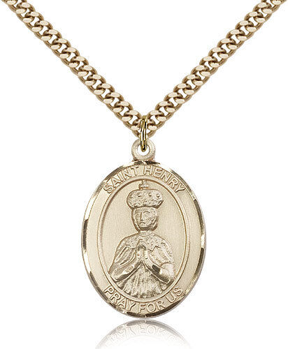 Saint Henry Ii Medal For Men - Gold Filled Necklace On 24 Chain - 30 Day Mon...
