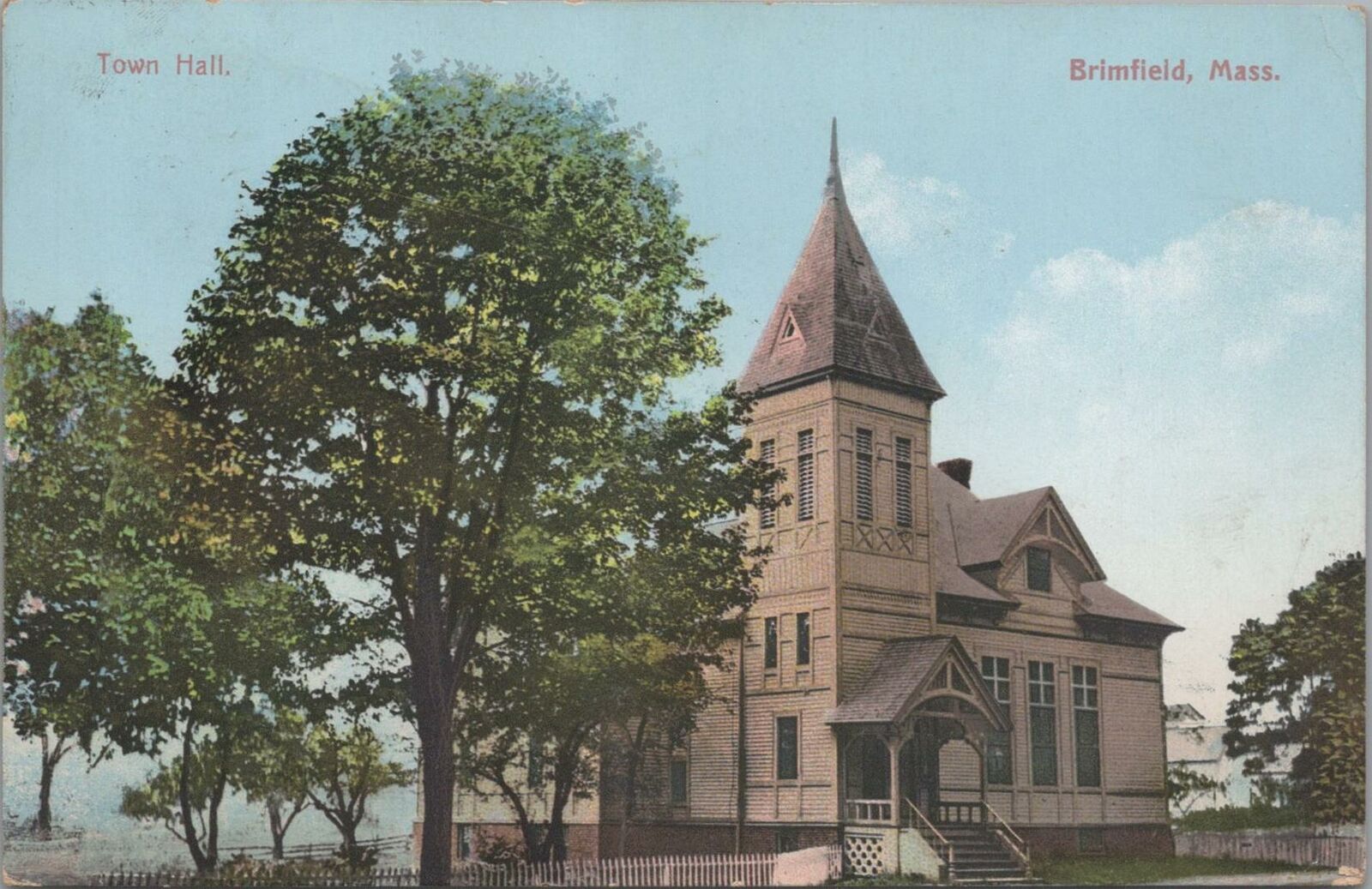 Postcard Town Hall Brimfield MA 1917