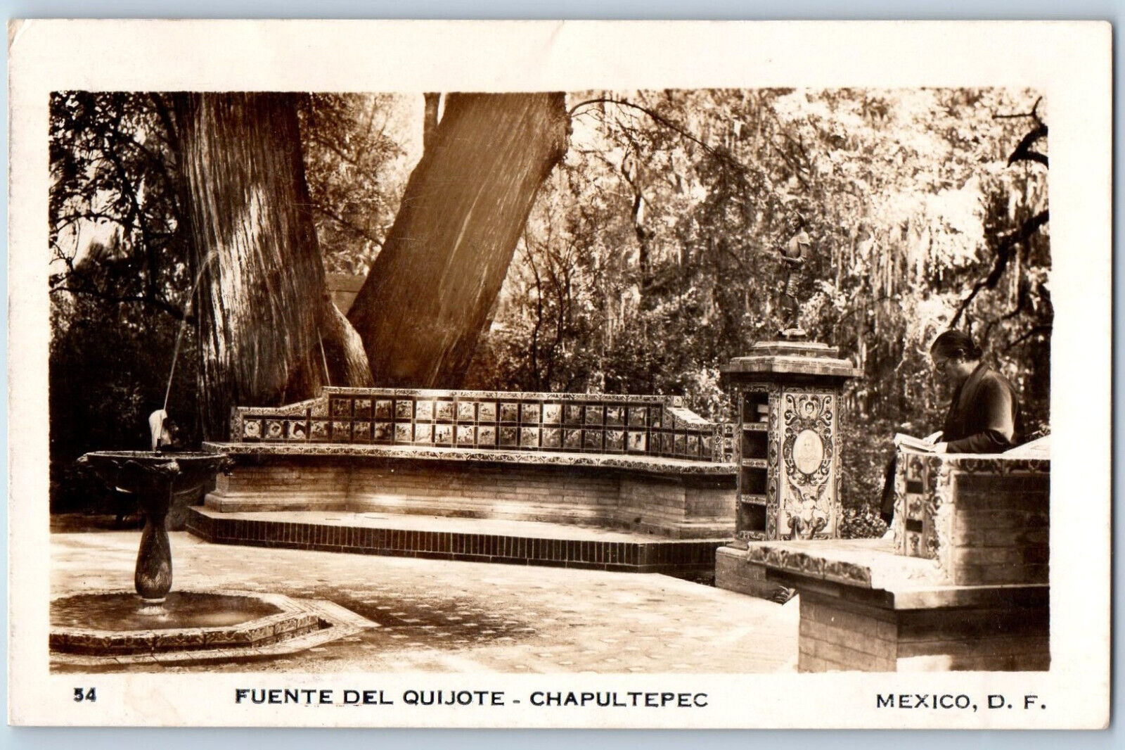 Mexico City Mexico Postcard Fuente Del Quijote Chapultepec 1935 RPPC Photo