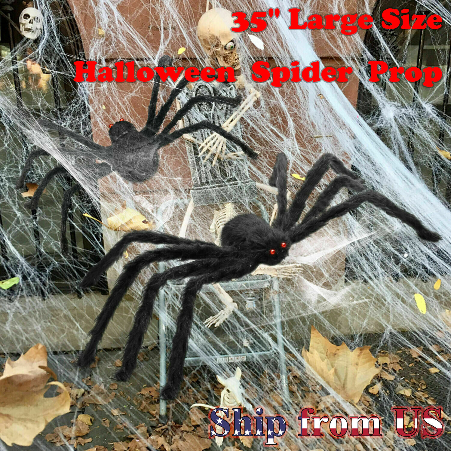35\'\' Large Halloween Spider Haunted House Prop Indoor Outdoor Party Garden Decor