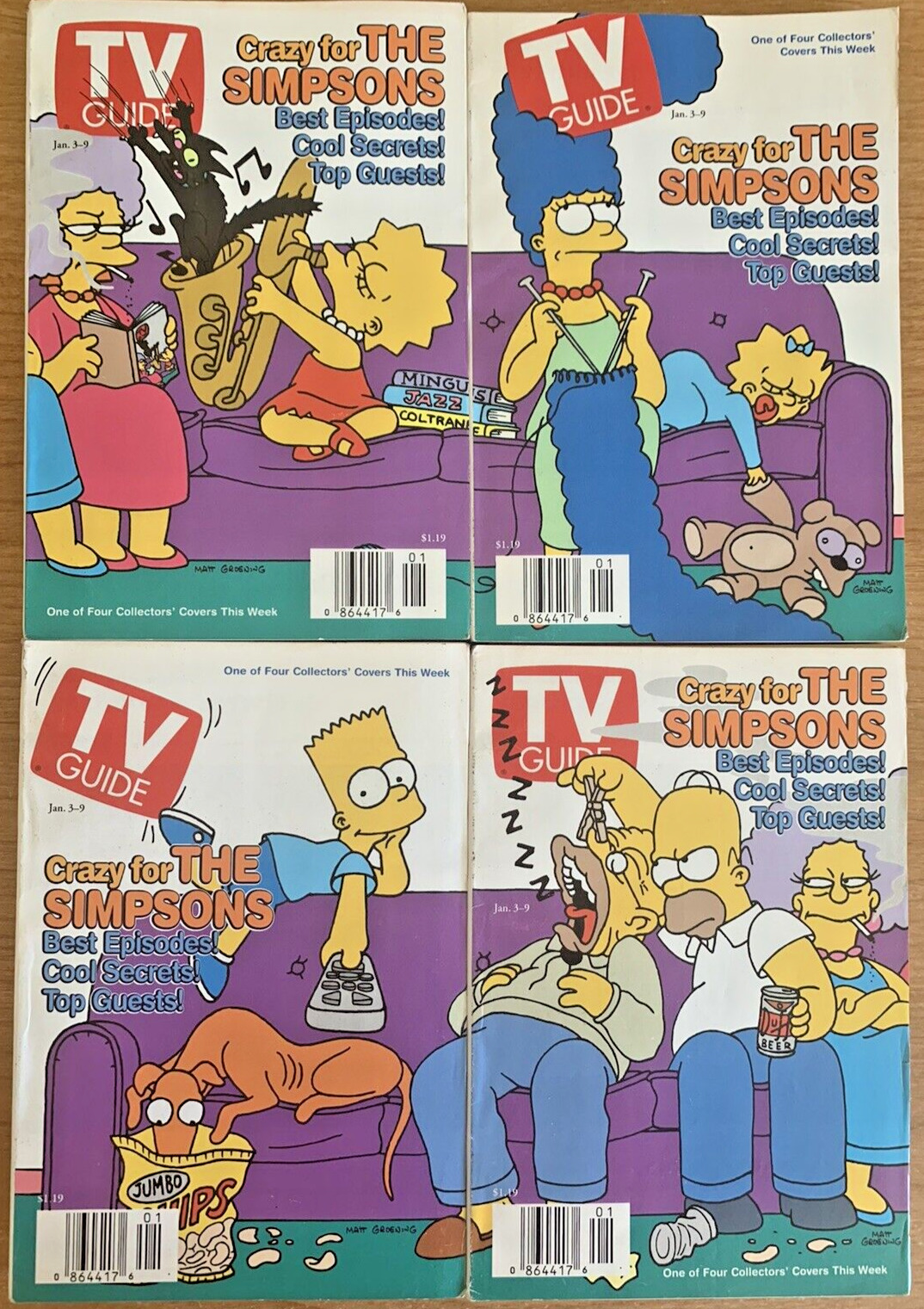 The Simpsons  TV Guide. Complete Set of 4 Collector Covers Jan 3-9 1998 Cartoon