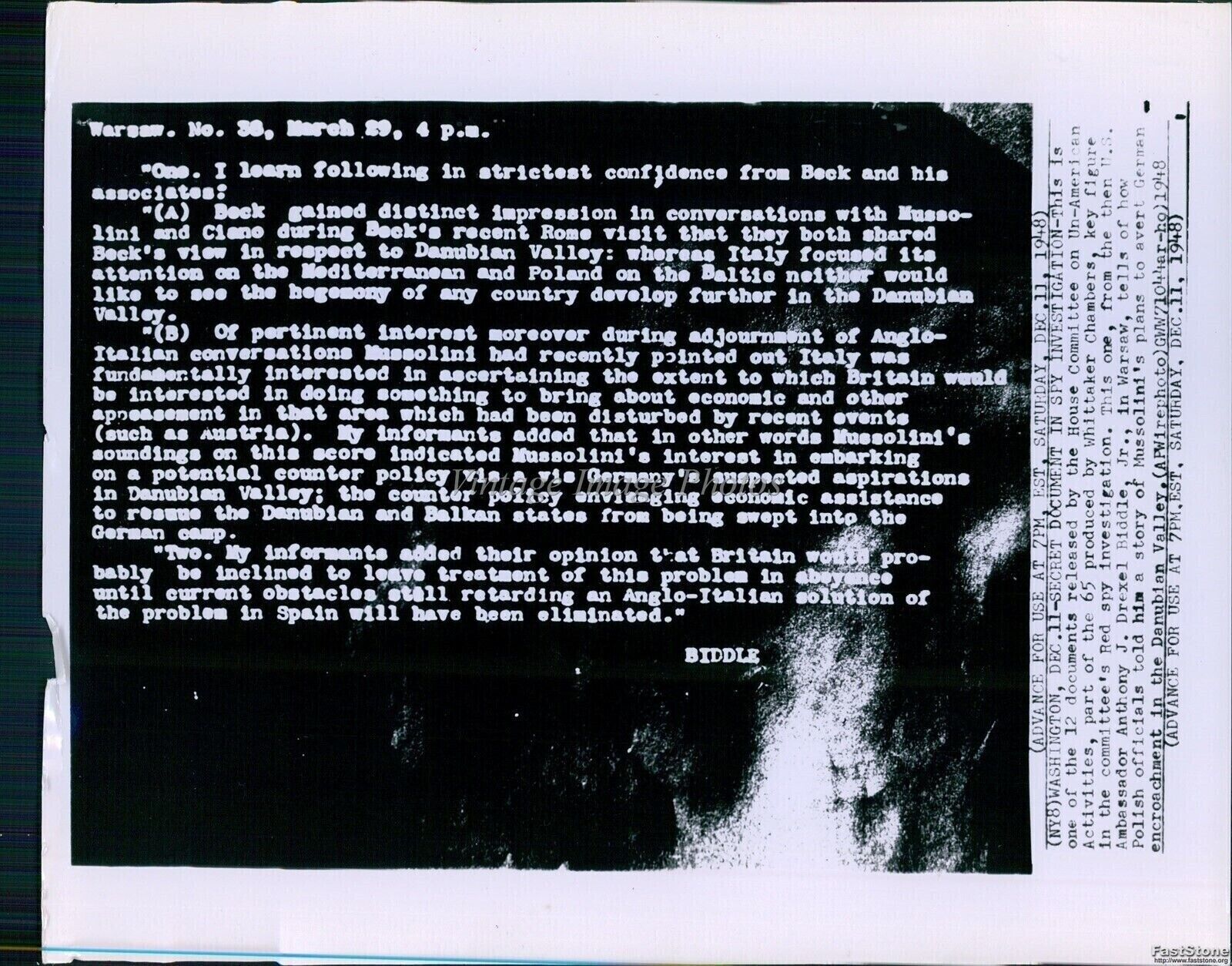 1948 Huac Document From Spy Suspect Whittaker Chambers Politics Wirephoto 8X10