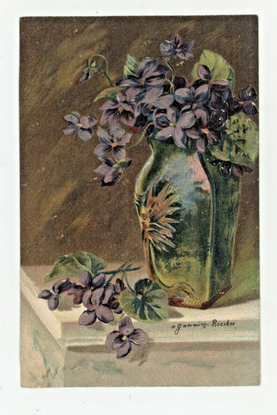 Vintage Postcard FLOWERS PURPLE VIOLETS  EMBOSSED STAMP POSTED 1908