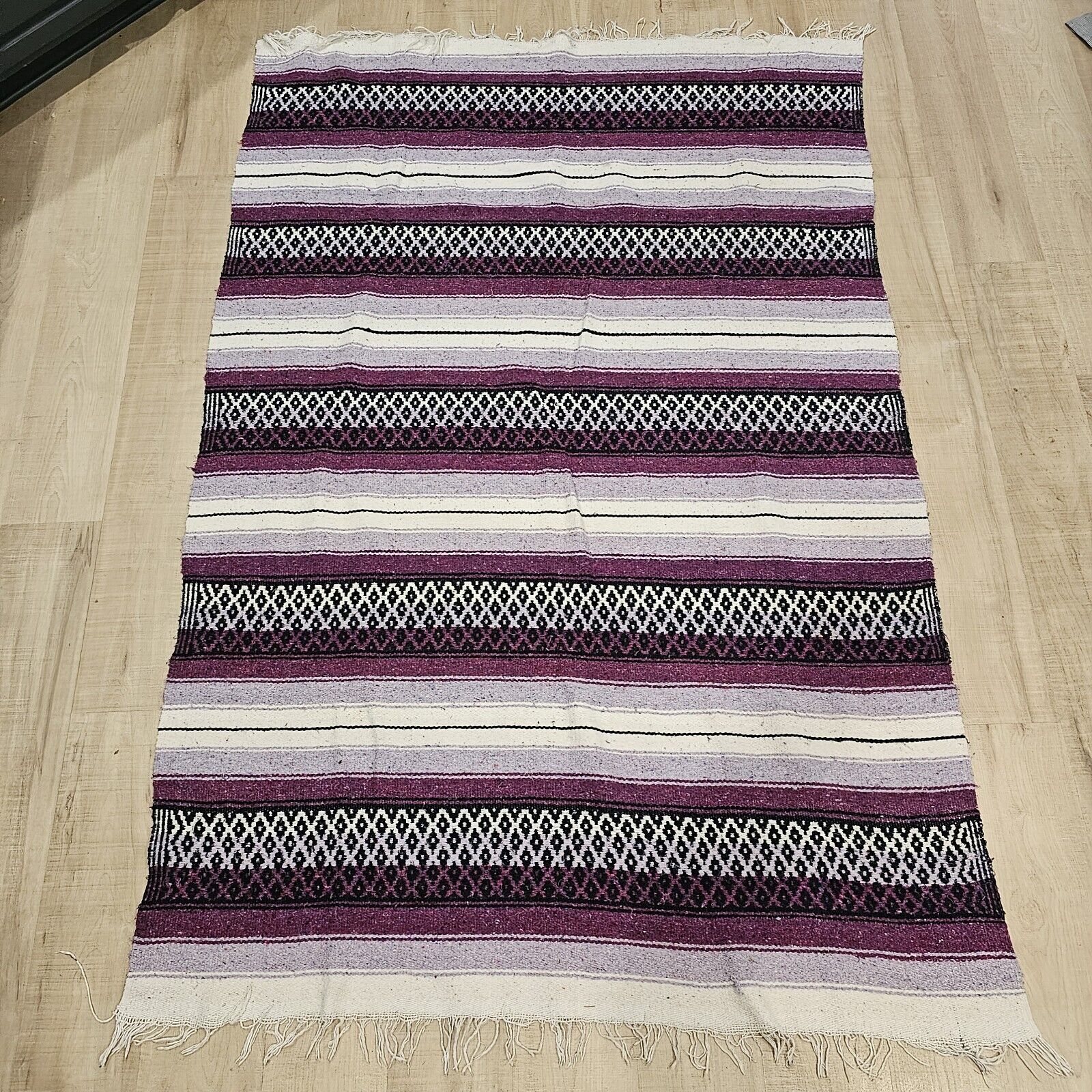 Vintage 1980s 90s Mexican Style Blanket Falsa Serape Purple Throw Blanket 83x56