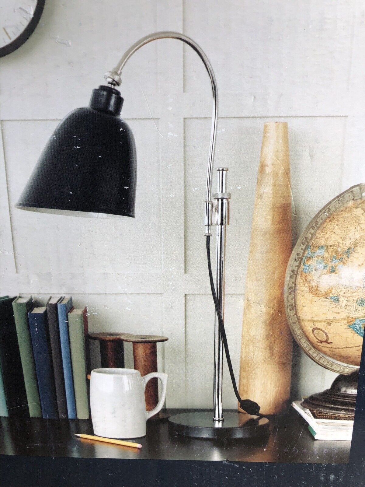 Thomas O\'Brien Vintage Modern Adjustable Desk Lamp Black and Chrome 25\