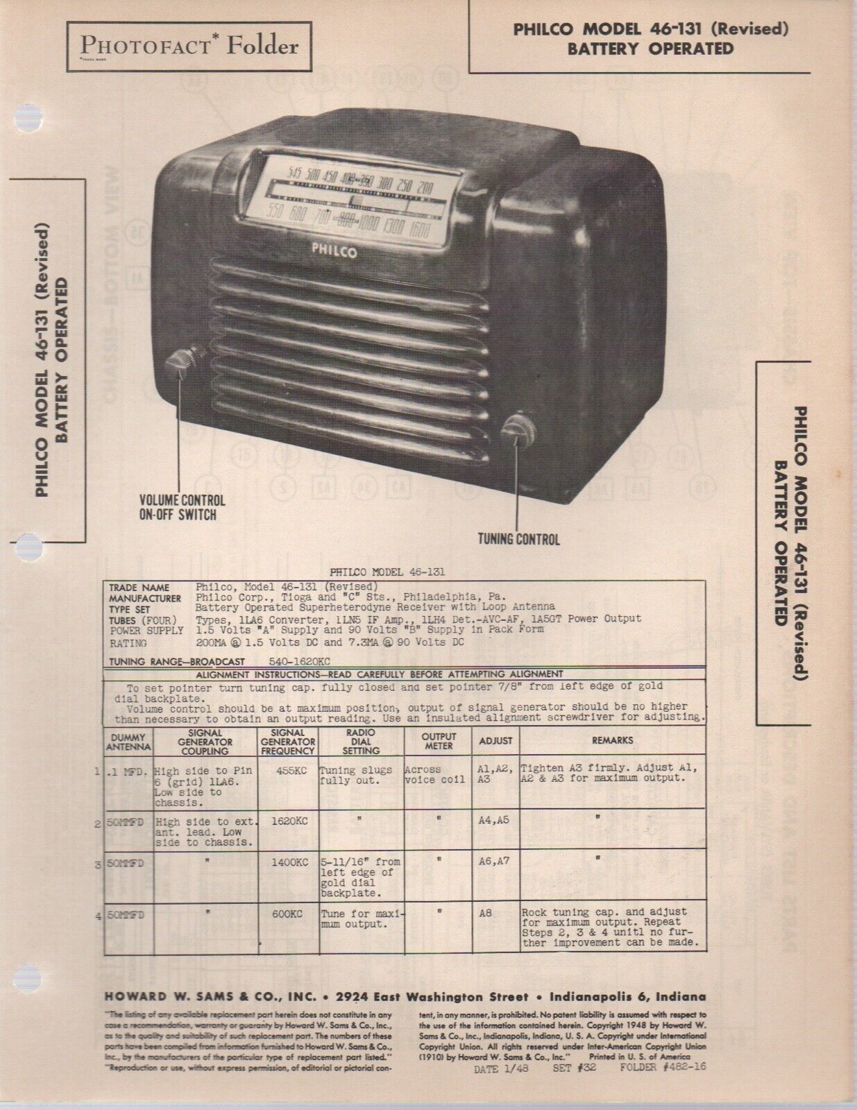 1948 PHILCO 46-131 RADIO SERVICE MANUAL SCHEMATIC photofact schematic 46131
