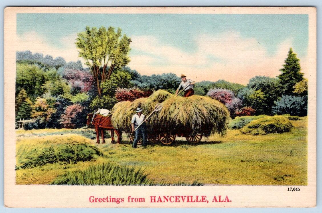 1940-50\'s GREETINGS FROM HANCEVILLE ALABAMA SCENIC VINTAGE LINEN POSTCARD