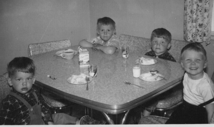 4A Photograph 1956 Group Photo Portrait Boys Table Birthday Cake Friends 