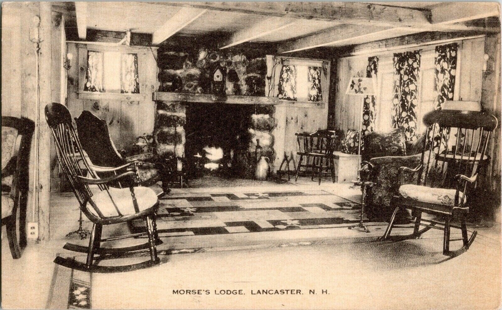 Morse’s Lodge Lancaster New Hampshire BW Interior Antique Divided Back Postcard