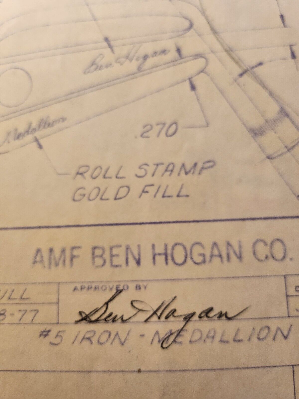 Blueprint Hand Signed by Ben Hogan, Rare.