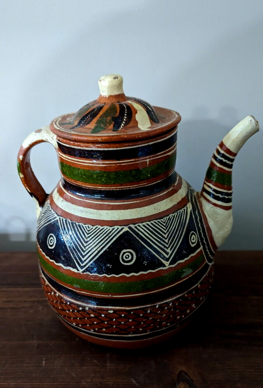VTG TEAPOT Tlaquepaque, Jalisco MEXICO TRADITIONAL RED WARE POTTERY HAND PAINTED
