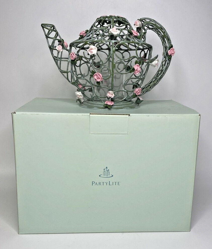 PartyLite Enchanted Rose Teapot Rare Retired NIB P16D/P7738