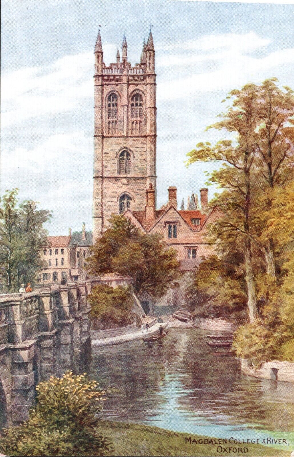 Unposted Vintage Postcard of Magdalen College & River, Oxford, England litho.
