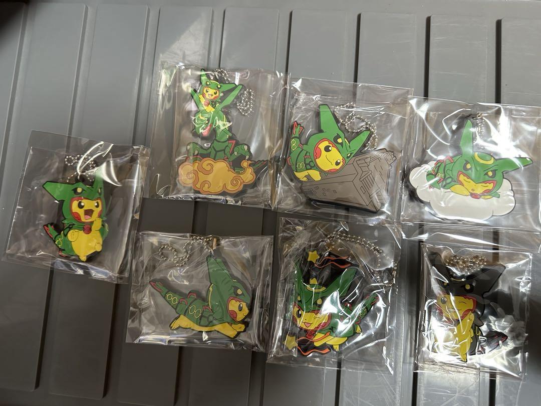 Pokemon Rayquaza Poncho Pikachu Rubber Keychain Set Of 7