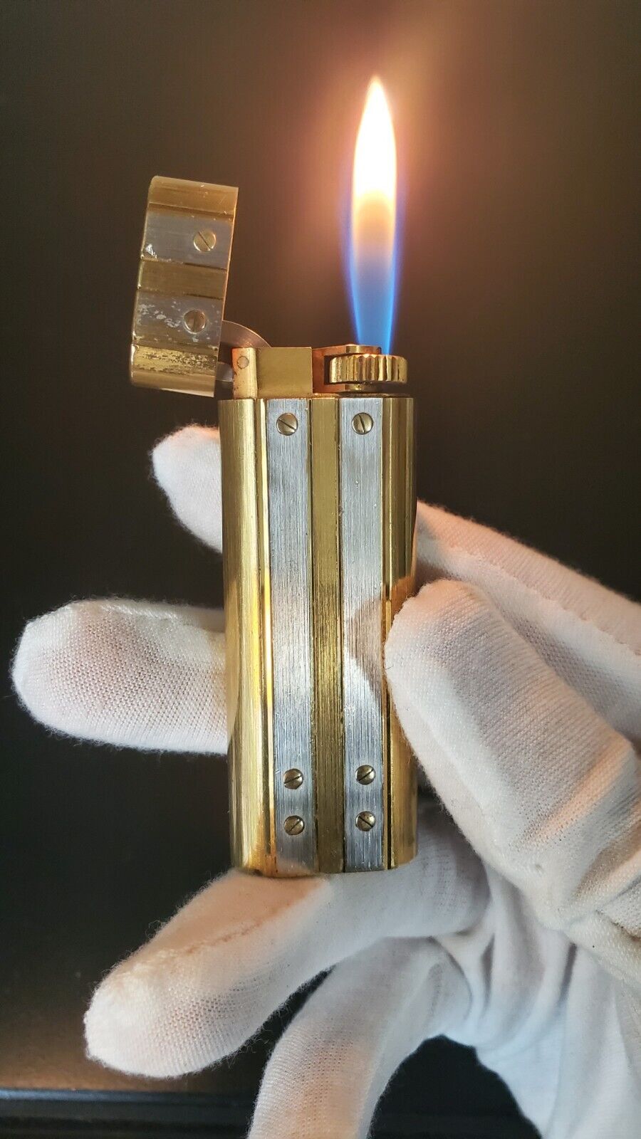 Vintage Cartier Santos Lighter Brushed Gold with Silver Lines