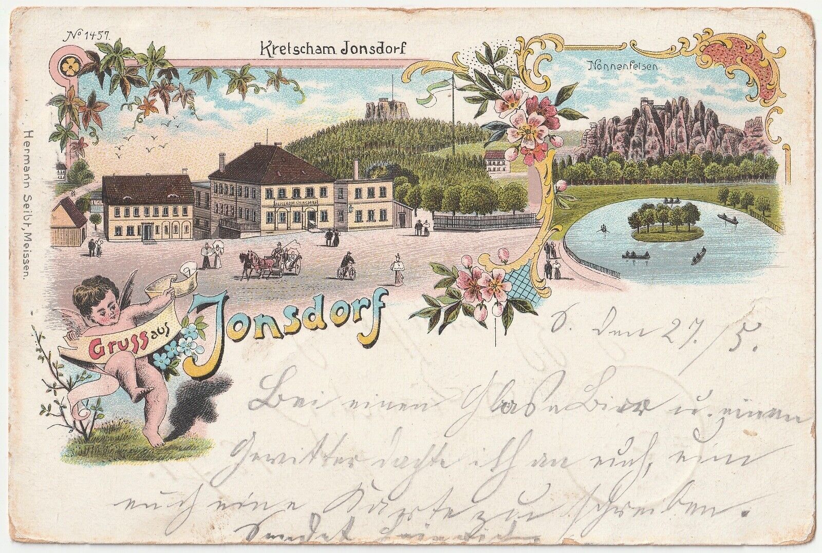 c1890s 1900s Gruss Aus Jonsdorf Inn & Nun\'s Rock Germany Antique Postcard