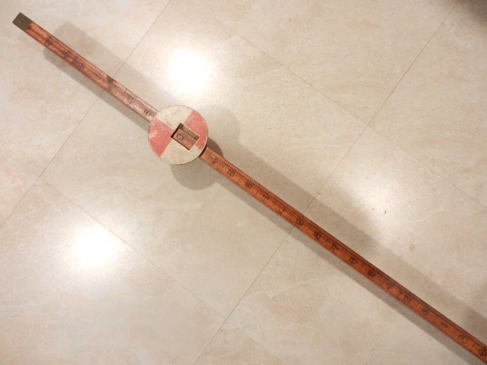 Vintage Extendable Slide Wood & Brass Surveying Stick Rod