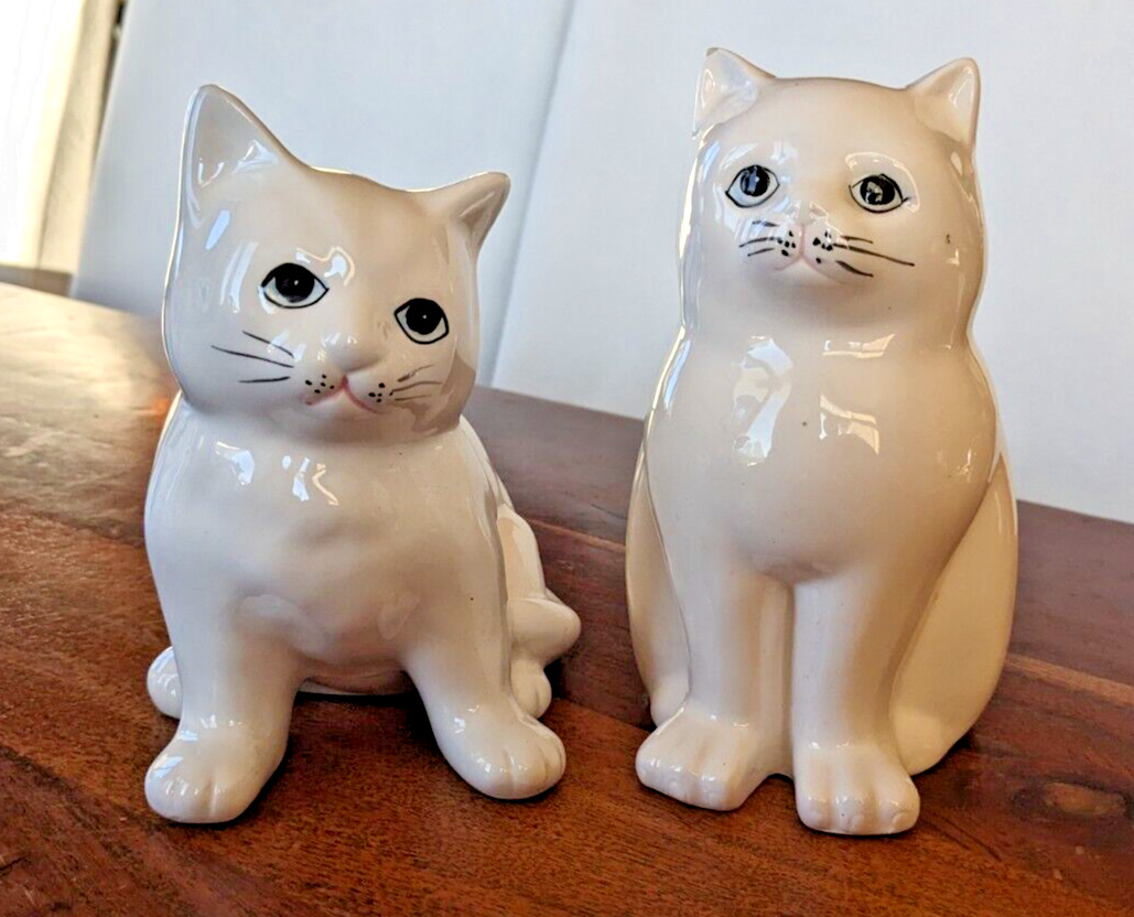 Set of 2 White Kittens with hand painted floral design from Lasting Products