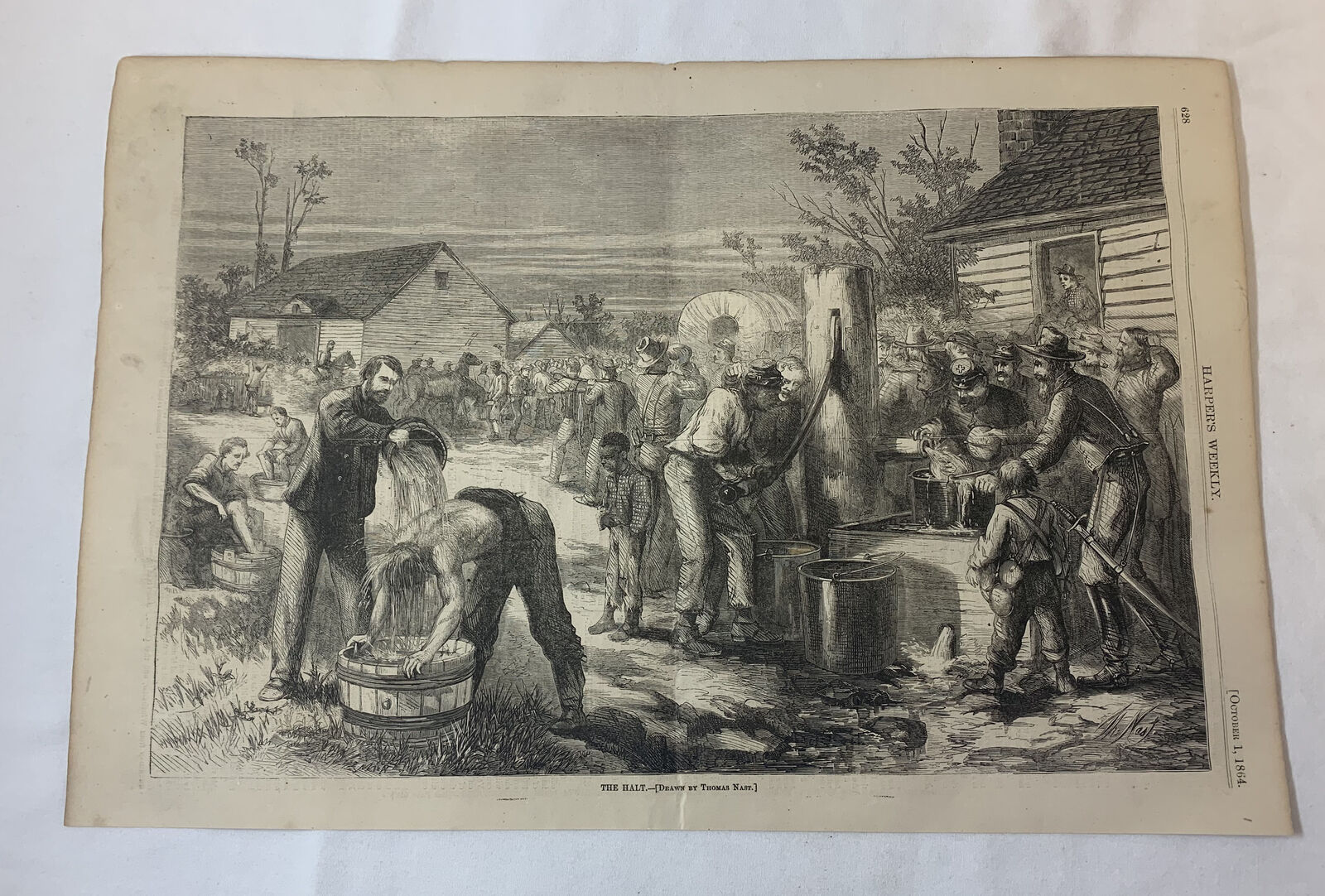1864 magazine engraving~ 11x16 ~THE HALT by Thomas Nast