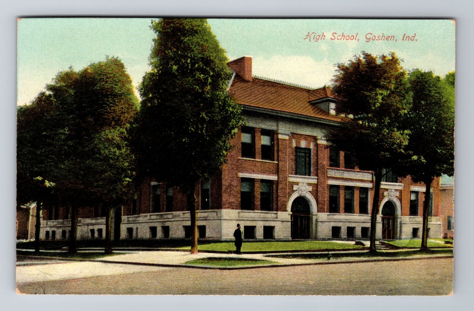 Goshen IN-Indiana, High School Building, Antique Vintage Souvenir Postcard