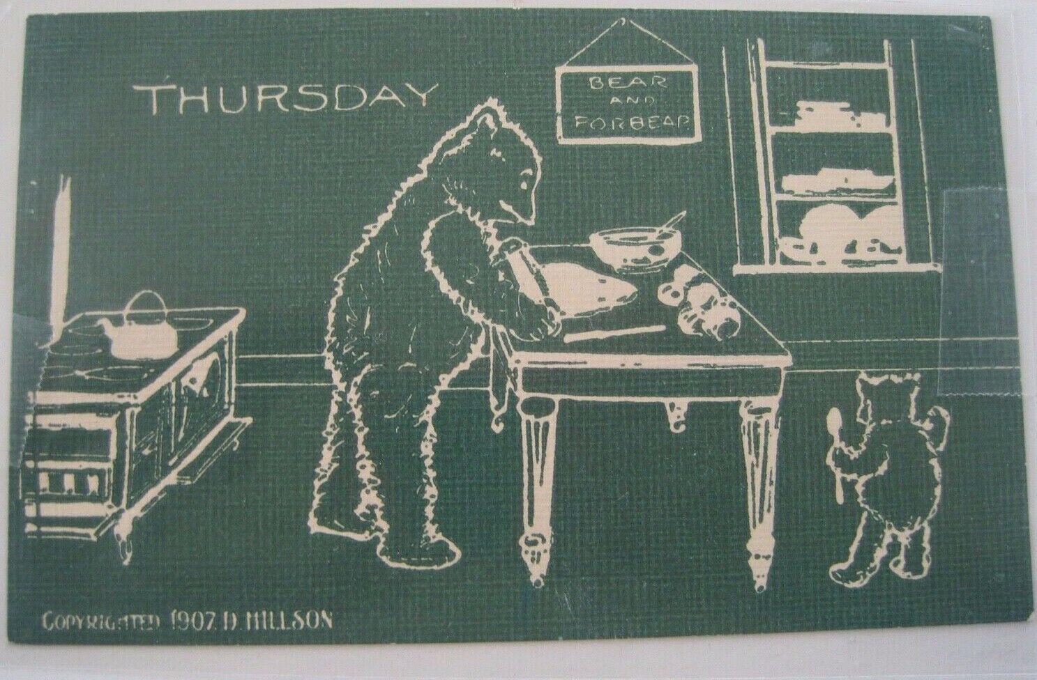 Thursday Bears in Green Postcard 1907 Copyright Good Condition