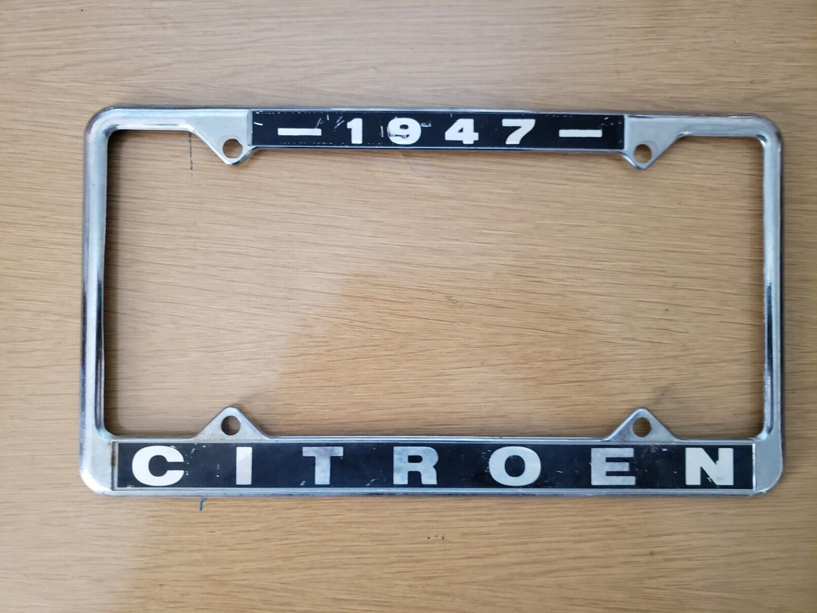 Vintage 1947 Citroen License Frame Metal Chrome