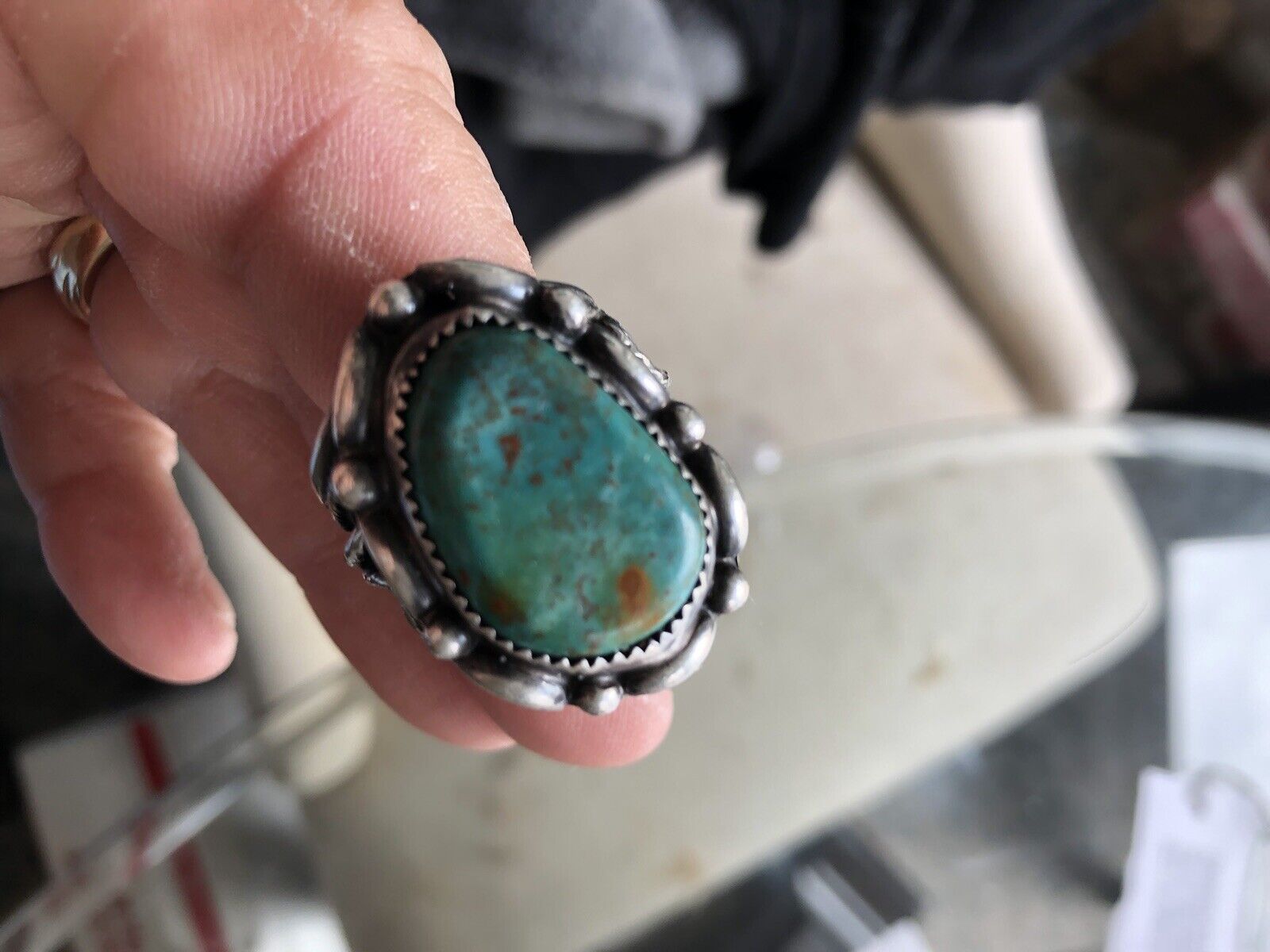 Vintage Native American Turquoise And Sterling Silver Men’s Ring - Signed