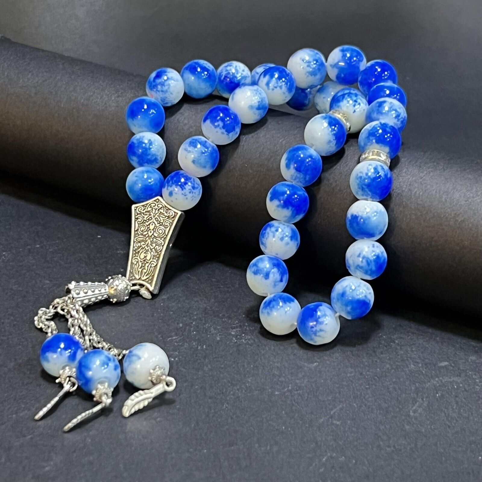 Prayer 33 Beads Islamic Rosary Gift Misbaha Pray Tasbih Beautiful Subha Blue 52g