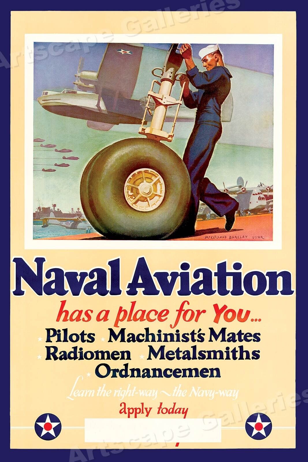 Enlist in Naval Aviation 1940s World War 2 Vintage Navy Poster - 16x24
